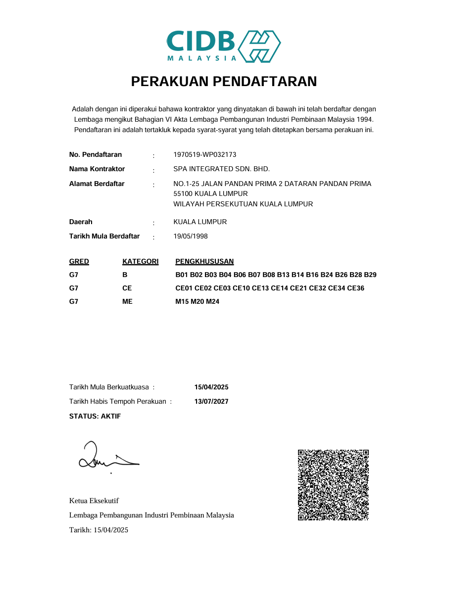 Sijil Perakuan Pendaftaran (CIDB)